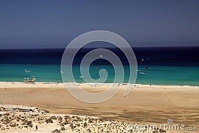 Endless wide tideland in the lagoon of Gorriones, Playa de Sotavento, Costa calma, Fuerteventura, Spain Stock Photo