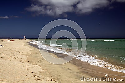 Endless wide tideland in the lagoon of Gorriones, Playa de Sotavento, Costa calma, Fuerteventura, Spain Stock Photo
