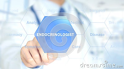 Endocrinologist, Doctor working on holographic interface, Motion Graphics Stock Photo
