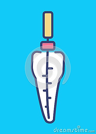 Endodontic file in tooth. Color icon. Root canal treatment concept. Measuring and cleaning the tooth canal. Instruments Vector Illustration