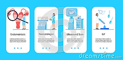 Endometriosis, endometrium dysfunctionality app templates. Perinatal center concept vector for landing page. Doctor are doing Stock Photo