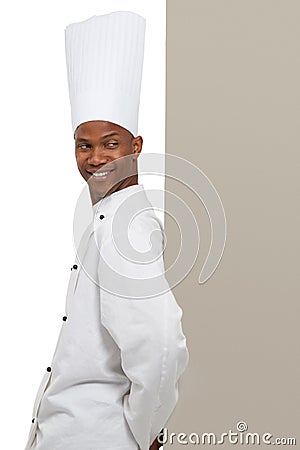 Endorsing your copyspace. A young chef leaning against your copyspace. Stock Photo