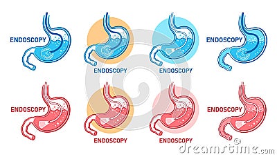 Endoscopy stomach, gastroscopy, gastrointestinal medical diagnostic icon. Endoscope, digestive intestinal tract examination vector Vector Illustration