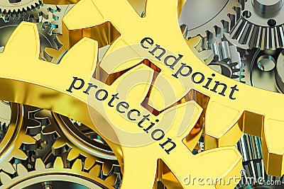 Endpoint protection concept on the gearwheels, 3D rendering Stock Photo