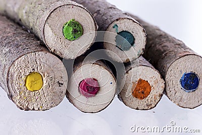 Ends of large natural coloured pencils Stock Photo