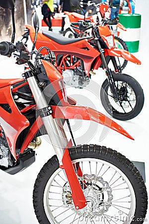 Enduro motocross bikes in store Stock Photo