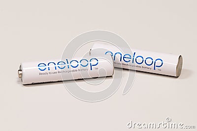 Eneloop AAA rechargeable batteries Editorial Stock Photo