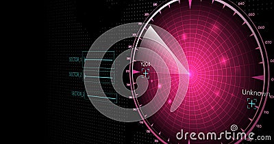 Enemy aircrafts or ships detected by radar scan, object`s speed and location monitoring. scanning object by radar. 4k resolution c Stock Photo