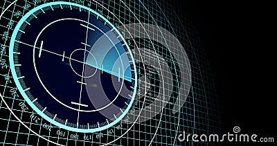 Enemy aircrafts or ships detected by radar scan, object`s speed and location monitoring. scanning object by radar. 4k resolution c Stock Photo