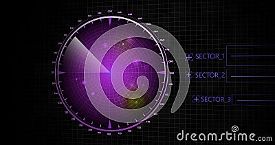Enemy aircrafts or ships detected by radar scan, object`s speed and location monitoring. scanning object by radar. 4k resolution c Stock Photo