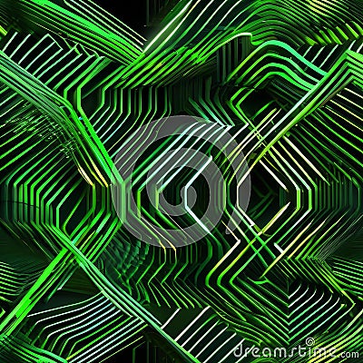 Energetic abstract wallpaper with vibrant green neon lines, symbolizing movement and energy in a sleek 3D space3 Stock Photo