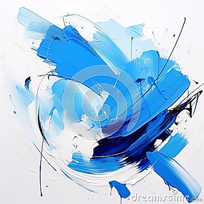 Energetic Blue And White Abstract Painting With Vibrant Palette Knife Stock Photo