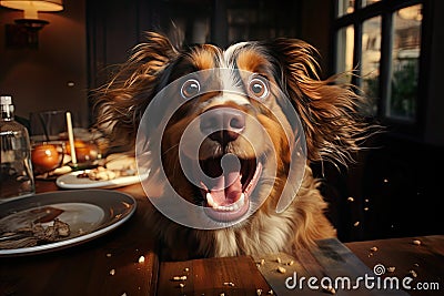 energetic dog with falling food Stock Photo