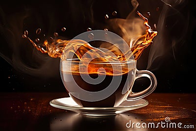 Energetic Espresso in Mid-Air Motion. Stock Photo