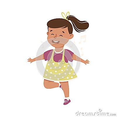 Energetic Girl with Ponytail Dancing Moving to Music Rythm Vector Illustration Vector Illustration