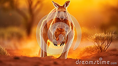 Energetic Kangaroo: Majestic Motion in the Australian Outback Stock Photo