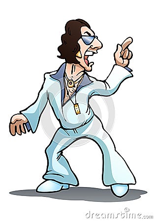 Energetic man dance on white Cartoon Illustration