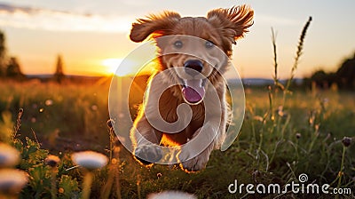 An energetic puppy chasing after a ball. Stock Photo