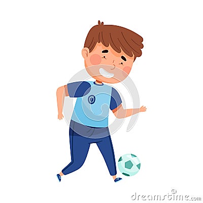 Energetic Schoolboy in Blue Sportswear Engaged in Physical Education Class Vector Illustration Vector Illustration