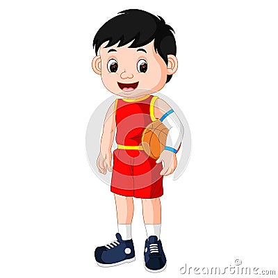 Energetic young man playing basketball Vector Illustration
