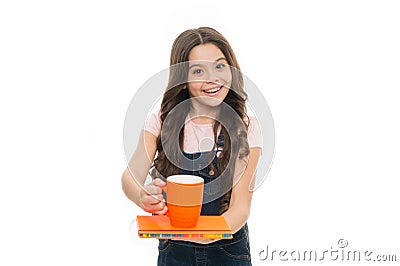 Energize your morning. Little kid drinking morning tea or milk. School child having breakfast in morning. Cute Stock Photo