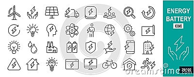 Energy line icons. Battery, Electricity,... Vector Illustration