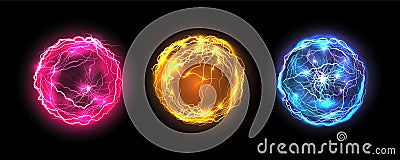 Energy balls, plasma sphere electric lightning Vector Illustration