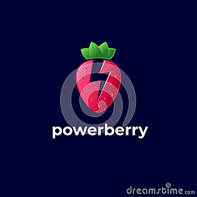 Energy berry logo. Energy fruit logo. Strawberry with energy symbol. Vector Illustration