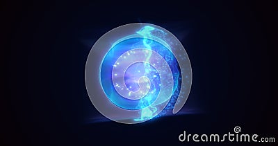 Energy blue glowing cosmic magic sphere, futuristic round high-tech ball bright atom made of electricity, background Stock Photo