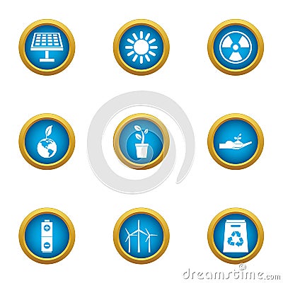 Energy carrier icons set, flat style Vector Illustration
