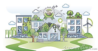 Energy conservation initiatives with green deal housing outline concept Vector Illustration