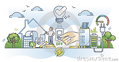 Energy conservation and turn off switch to save electricity outline concept Vector Illustration