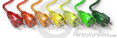 Energy consumption concept. Clolored electric plugs in colors of energy classification labels Cartoon Illustration