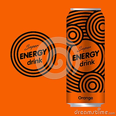 Energy drink logo. Power drink logo. Logo and Packaging with an orange background. Vector Illustration