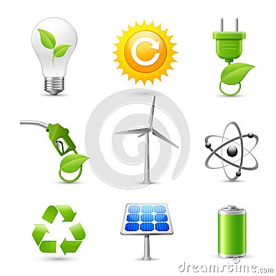 Energy and Ecology Realistic Icons Set Vector Illustration