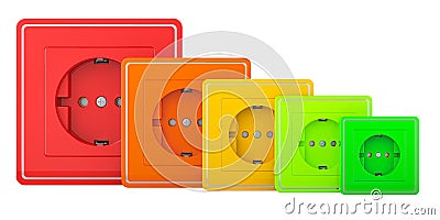 Energy efficiency chart from electric sockets. Saving energy consumption concept, row from electric outlets. 3D rendering Stock Photo