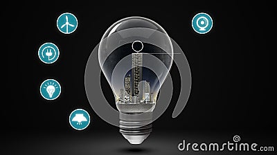Energy Efficiency City in Light Bulb and Various Energy Saving Icon. Day  Time. Stock Footage - Video of media, logo: 103452038
