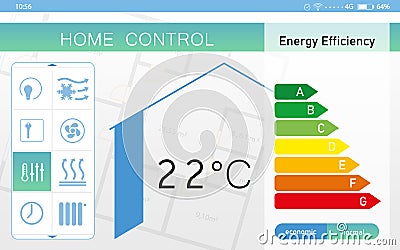 Energy efficiency home control system. Application displaying temperature and other settings Stock Photo