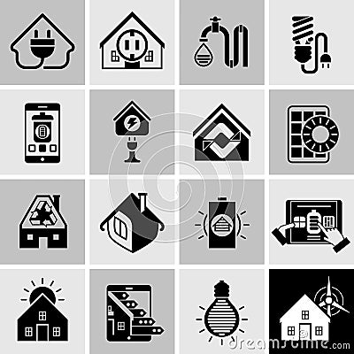 Energy Efficiency Icons Black Vector Illustration