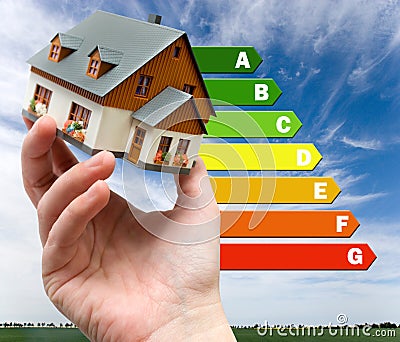 Energy efficiency label for house / heating and emoney savings - Stock Photo