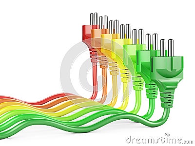 Energy efficiency rating concept. Row from vertical color power Cartoon Illustration