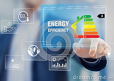 Energy efficiency rating and eco home renovation insulation performance, low consumption ecological house, sustainable development Stock Photo