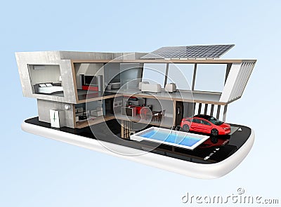 Energy-Efficient house on a smart phone. Stock Photo