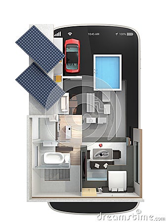 Energy-Efficient house on a smart phone. Stock Photo