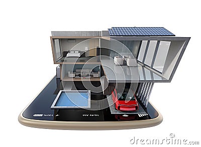 Energy-Efficient house on a smart phone. Stock Photo