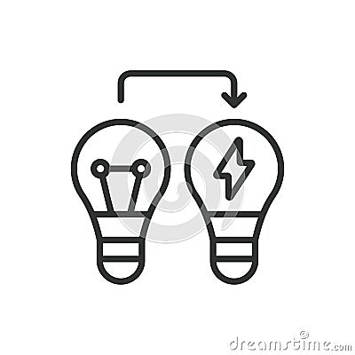 3Energy efficient lamp, in line design. Energy, Efficient, Lamp, Light, Bulb, Illuminate, Lighting on white background Vector Illustration