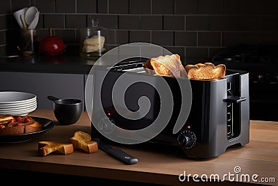 energy-efficient toaster, with toast popping up perfectly browned and crispy Stock Photo