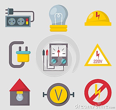 Energy electricity power icons battery vector illustration electrician voltage socket technology. Vector Illustration