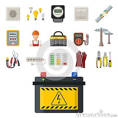 Energy electricity vector power icons battery illustration industrial electrician voltage electricity factory safety Vector Illustration