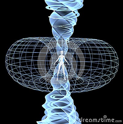 Energy field illustration 3d render man woman inside spiral x-ray Cartoon Illustration